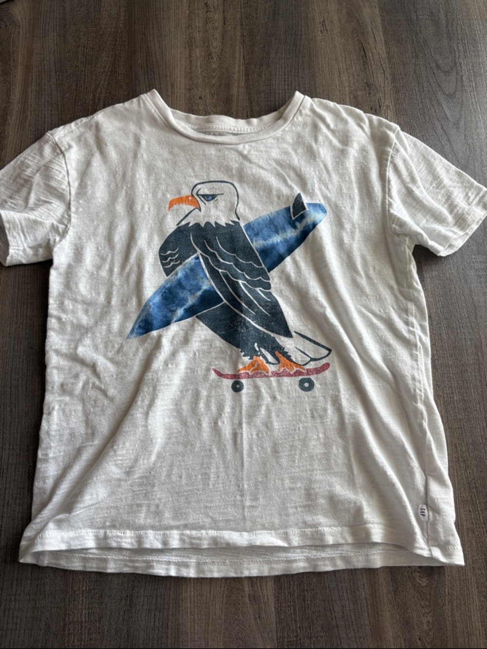 GAP White Kids Tee with Navy Eagle & Orange Accent